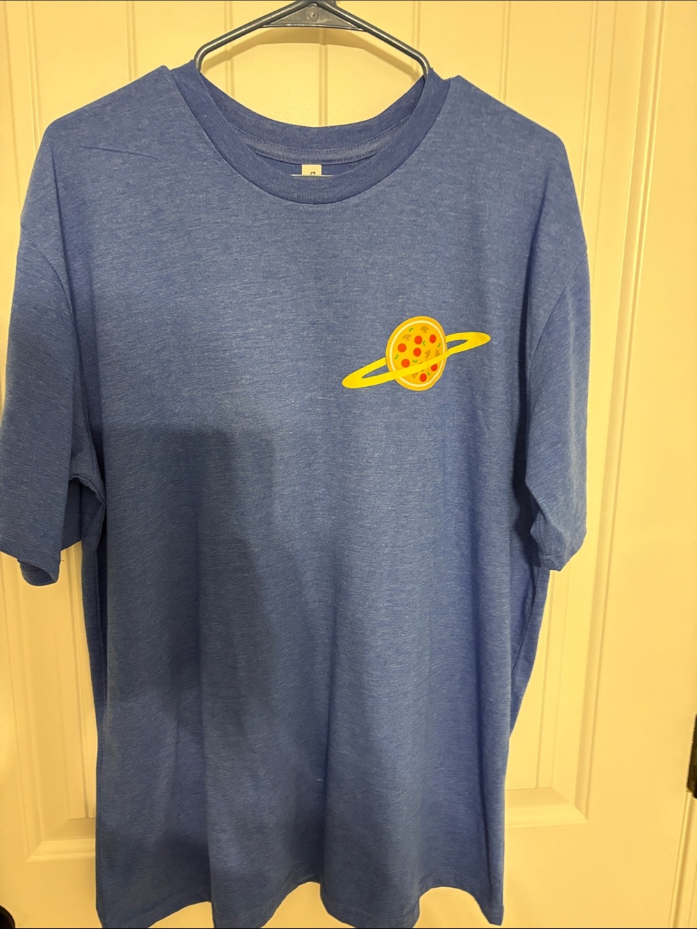 Adult Blue Graphic Tee with Pizza Planet Patch